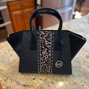 Michael Kors Avril Leopard Print Large Leather Satchel - NEW